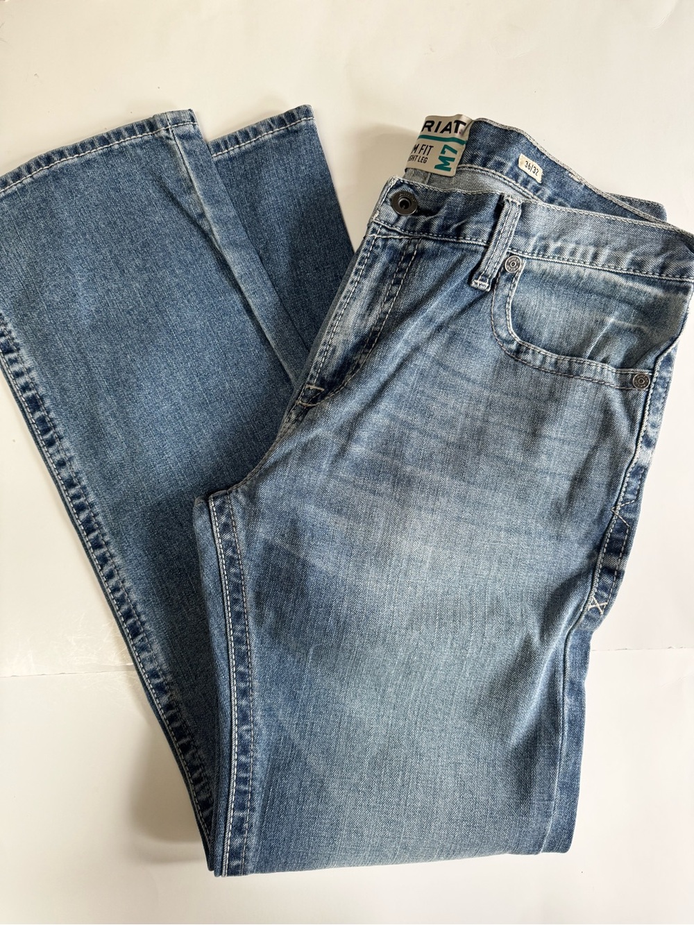 NWT! Ariat M7 Mens Slim Fit  Straight Leg Jeans 36x32 Work Stretch Denim Blue